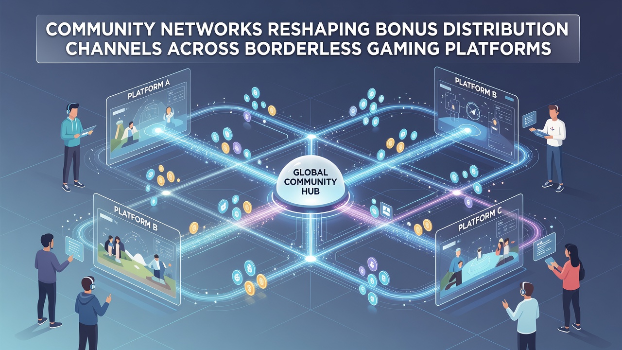 Illustration der Datenflüsse zwischen Community-Netzwerken und Bonus-Systemen auf globalen Plattformen