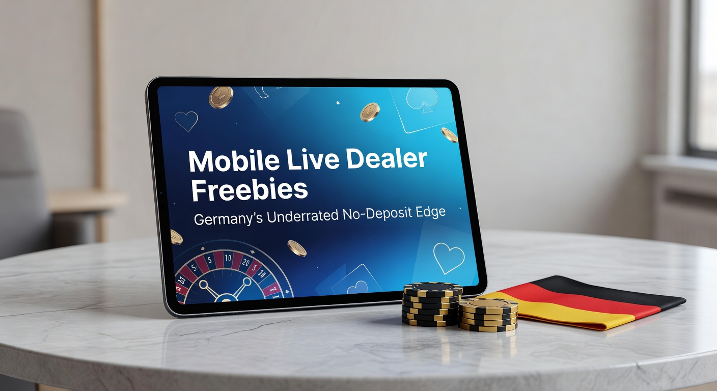 Smartphone mit Live-Dealer-Spiel im Vordergrund, das No-Deposit-Boni für deutsche Spieler hervorhebt
