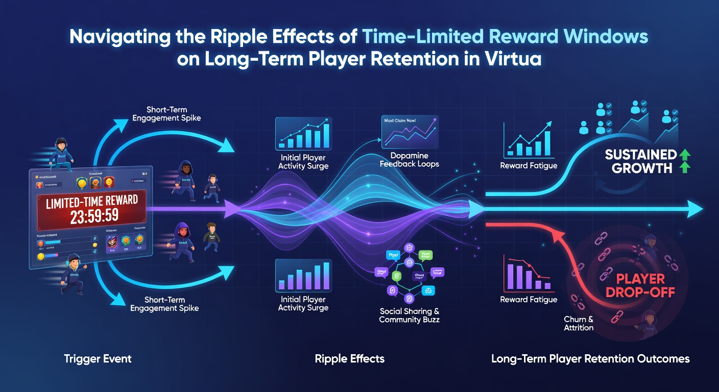 Diagram illustrating long-term retention curves influenced by time-limited rewards in online gaming networks