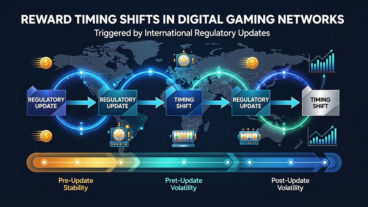 Grafische Darstellung regulatorischer Einflüsse auf Belohnungszeiten in globalen Gaming-Netzwerken