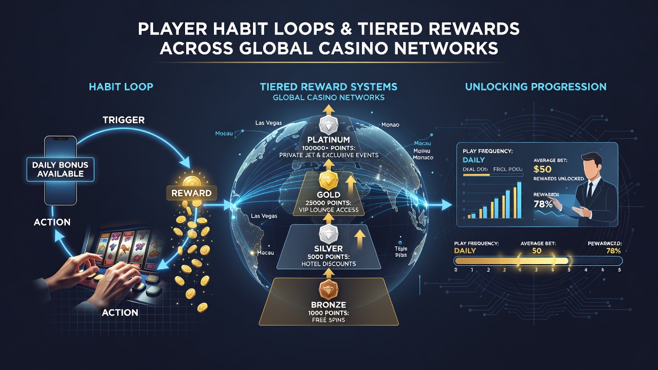Darstellung gestaffelter Belohnungsebenen und Habit Loops in Casinos