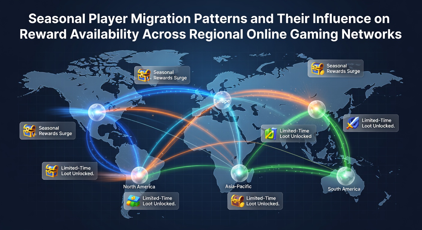 Grafische Darstellung von saisonalen Spielerbewegungen zwischen verschiedenen regionalen Gaming-Netzwerken und deren Auswirkungen auf Bonusstrukturen