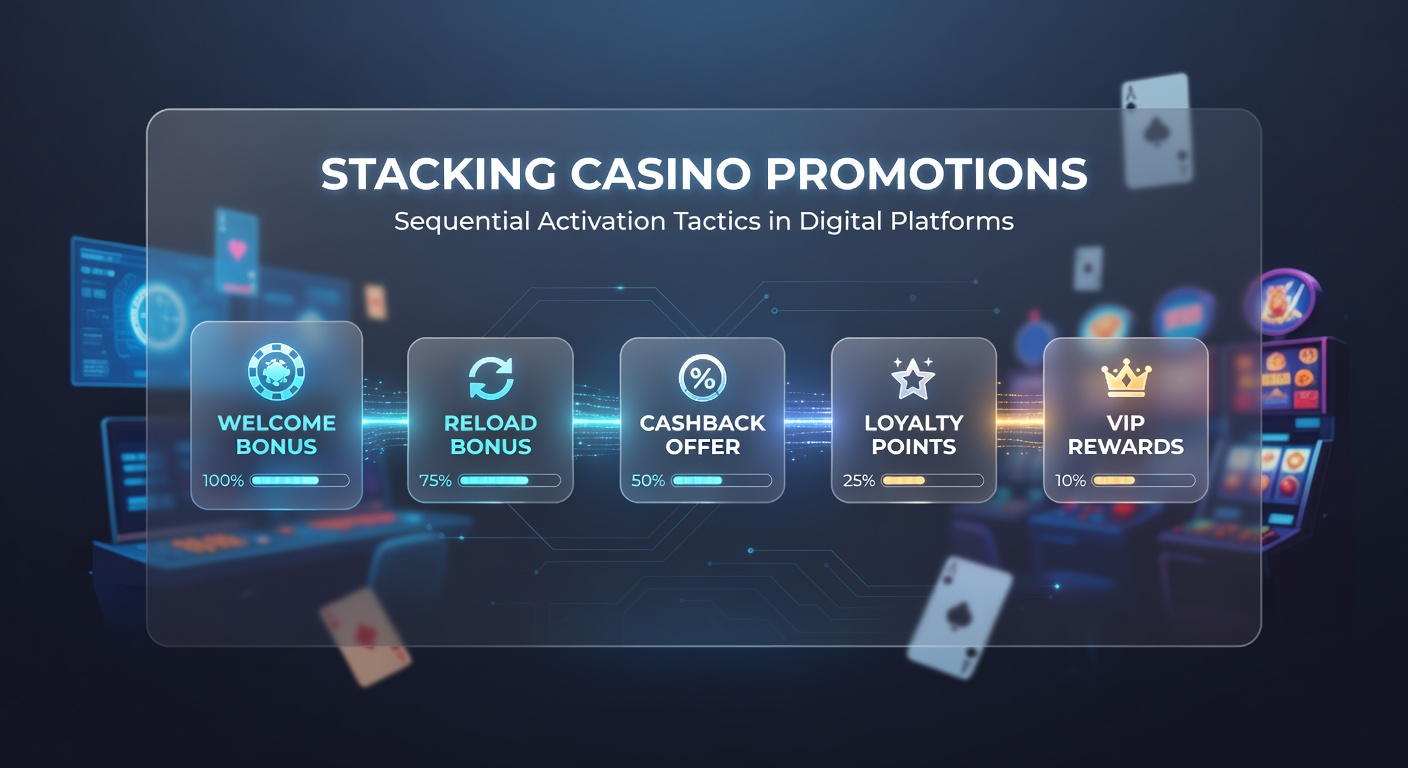 Darstellung eines Stapels von Casino-Boni auf einem digitalen Bildschirm mit sequentiellen Aktivierungsschritten