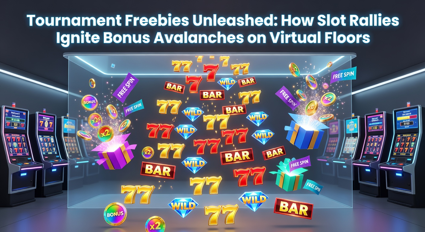 Leuchtende Slot-Turnier-Banner mit explodierenden Bonus-Symbolen auf einem digitalen Casino-Hintergrund